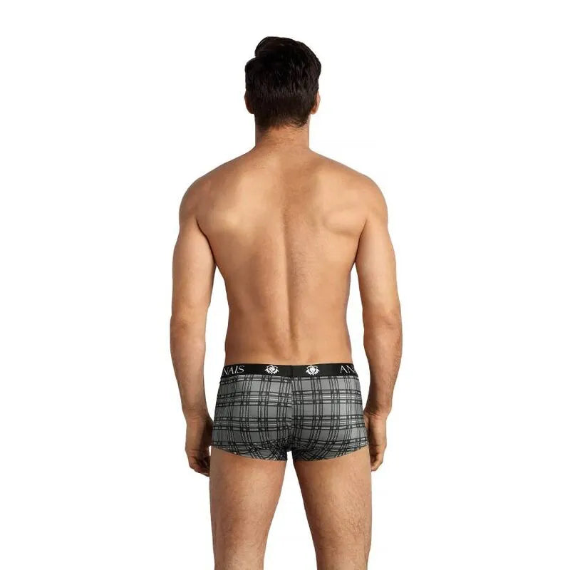 Boxer homme Anais à carreaux noirs, gris, blancs, coupe sportive, jambes longues, ajustement parfait, microfibre douce.