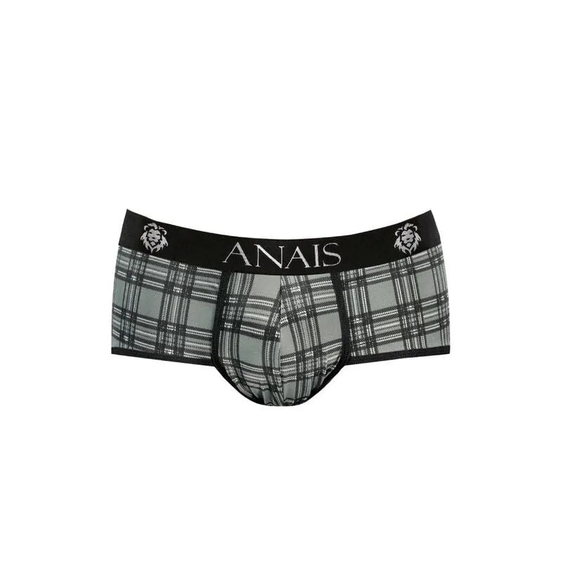Culotte homme Anais à carreaux noirs, gris, blancs, microfibre douce, coupe sportive, taille élastique noire.
