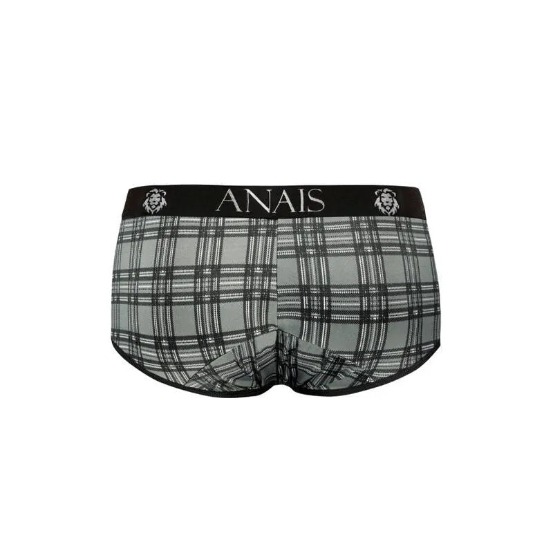 Culotte homme Anais à carreaux noirs, gris et blancs, coupe sportive, microfibre douce, taille élastique noire.
