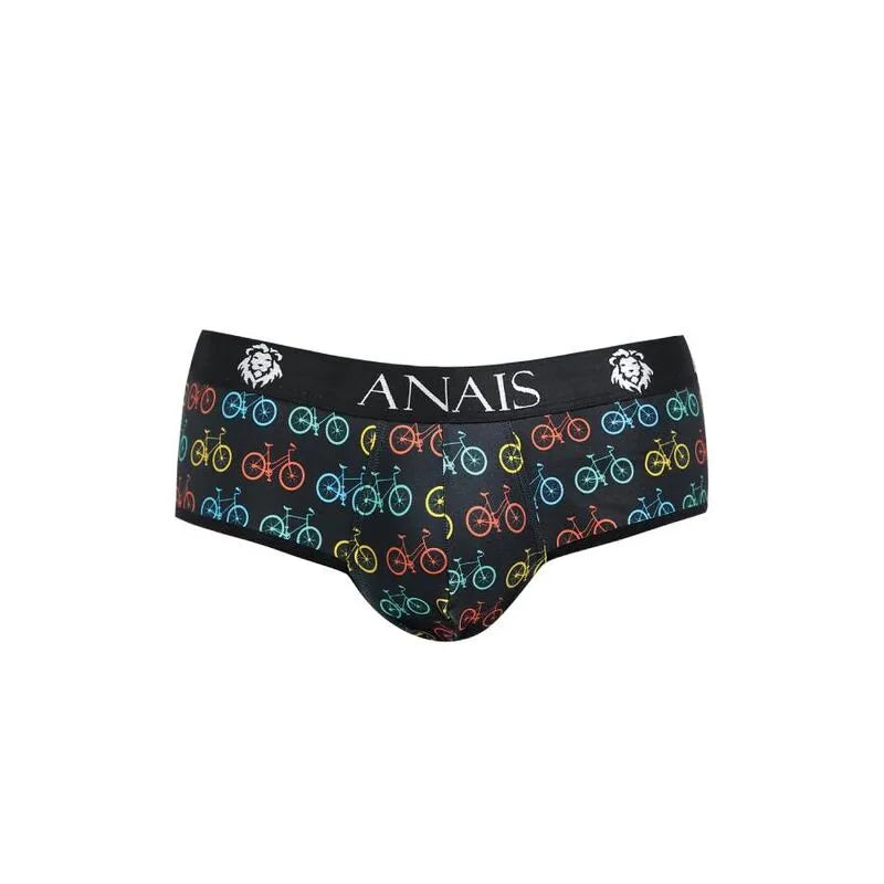 Slip de bikini noir Anais pour homme, coupe audacieuse, fesses ouvertes, motifs colorés, matériaux de haute qualité.