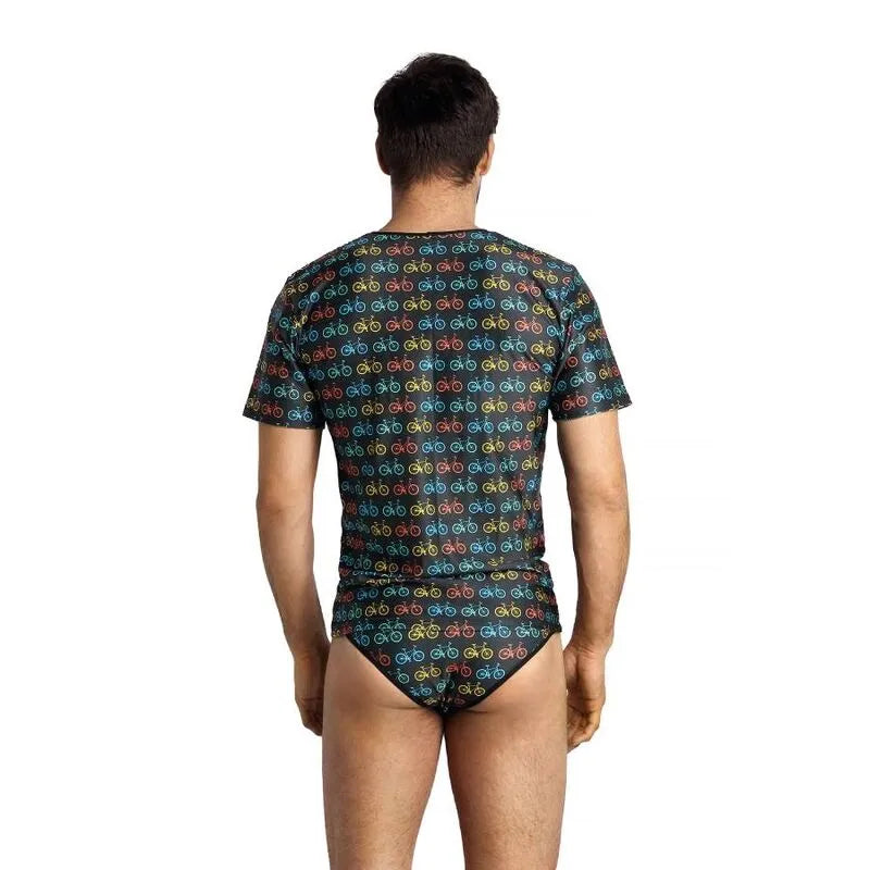 T-shirt ANAIS MEN Benito ajusté, motif vélo coloré, coupe parfaite, polyamide et élasthanne, vue arrière.