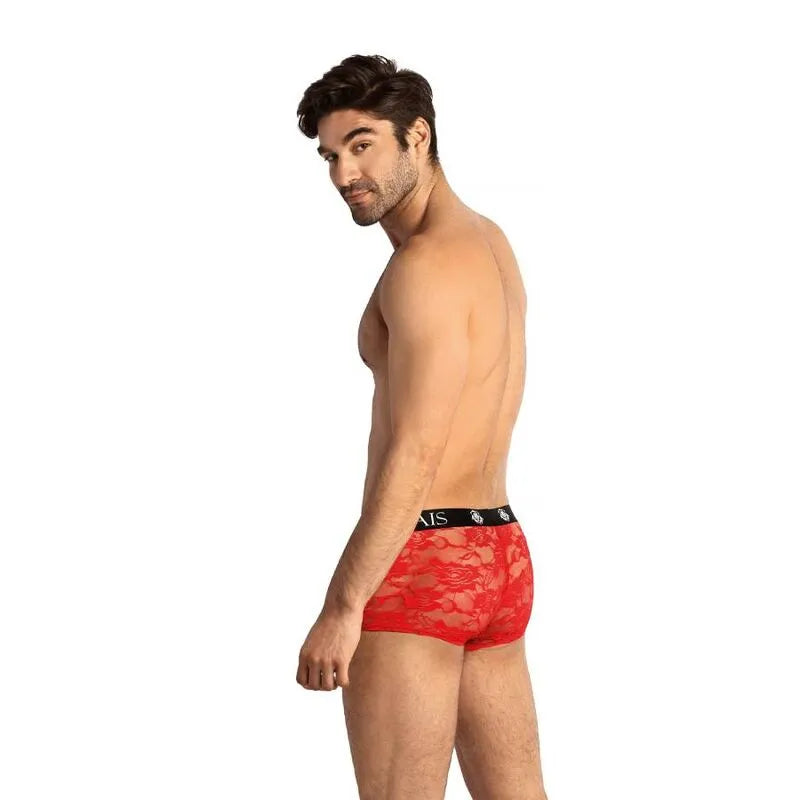 Boxer homme rouge en dentelle florale, coupe sportive, ajustement parfait, Anais Men Brave, lingerie sexy.