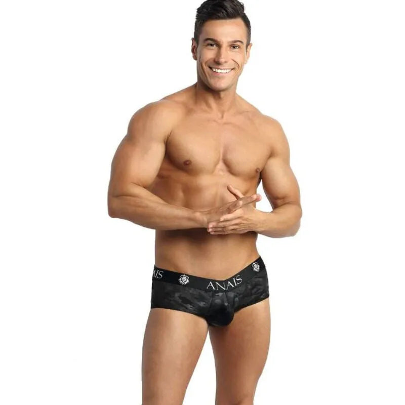 Bikini homme électro imprimé militaire, microfibre douce, fesses ouvertes, Anais Apparel, lingerie sexy, haute qualité.