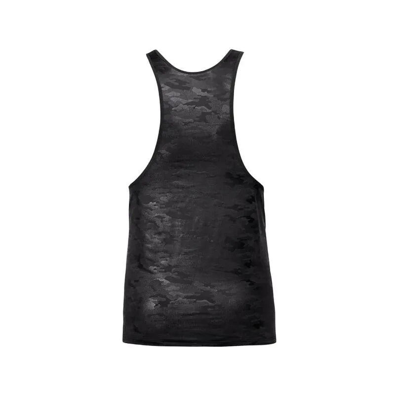 Débardeur homme ANAIS MEN noir imprimé militaire, sans manches, ajustement parfait, microfibre douce, style classique.