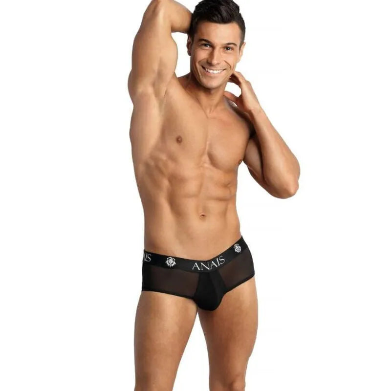 Slip bikini homme noir en tulle Anais, coupe audacieuse, fesses ouvertes, matériaux de haute qualité, élégant et sexy.