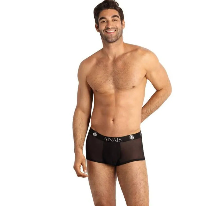Boxer homme Éros noir en tulle avec finition élégante, coupe sportive, ajustement parfait, Anais Apparel.