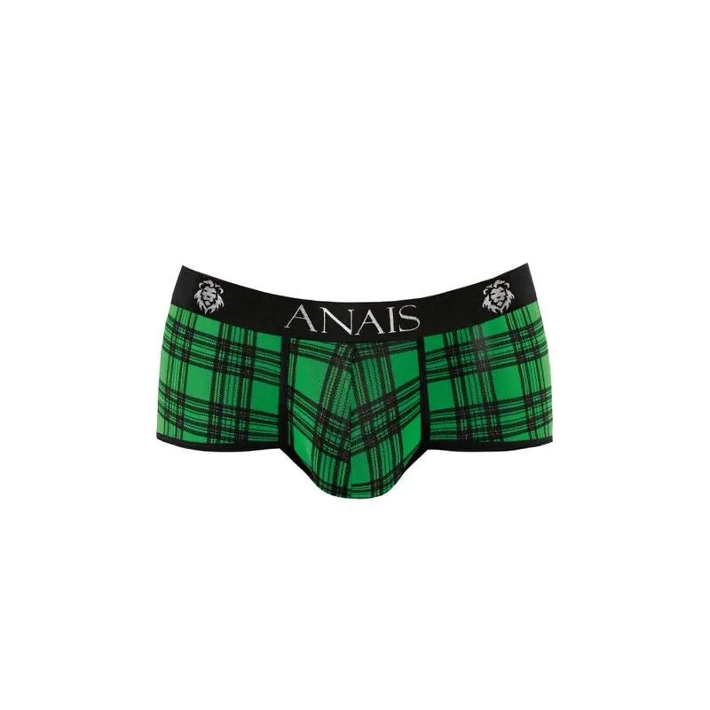 Boxer homme Anais, carreaux verts et noirs, bande élastique noire, logo Anais, confort et style moderne.