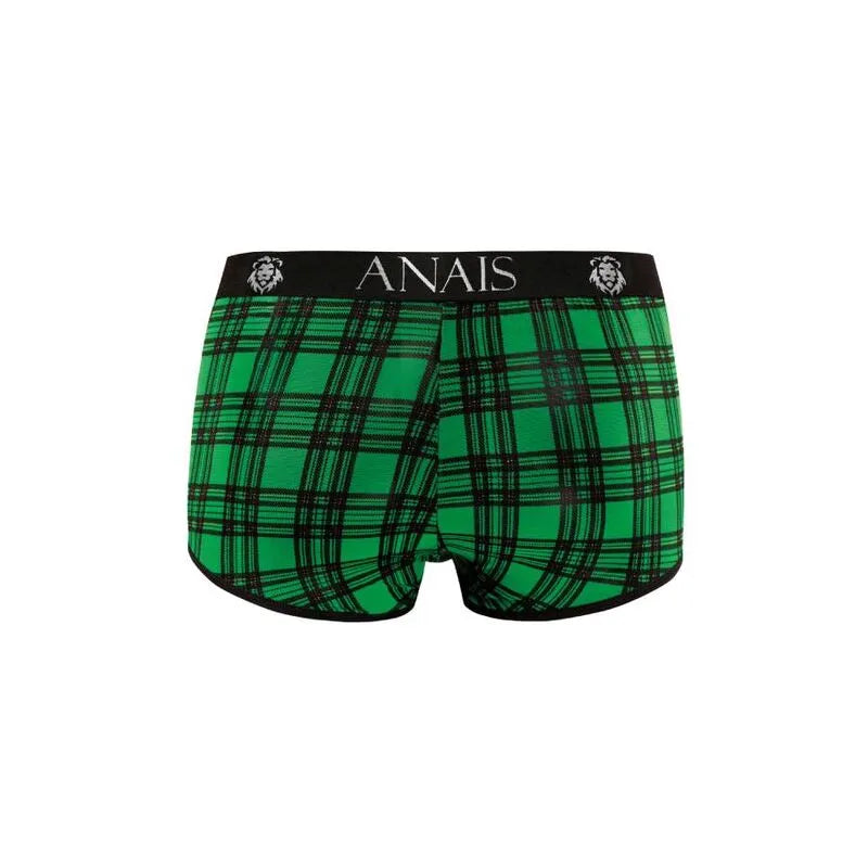 Boxer homme vert à carreaux noirs, taille élastique noire avec logo Anais, en lycra doux et confortable.