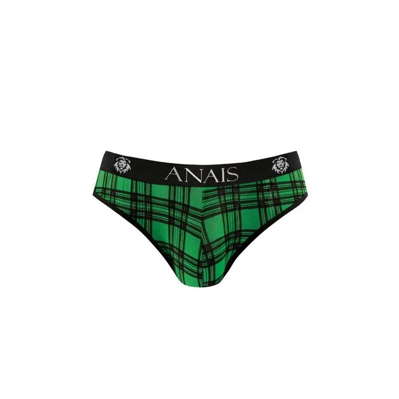 Slip homme sexy à carreaux verts et noirs, bande élastique noire, confort optimal, Anais Apparel.