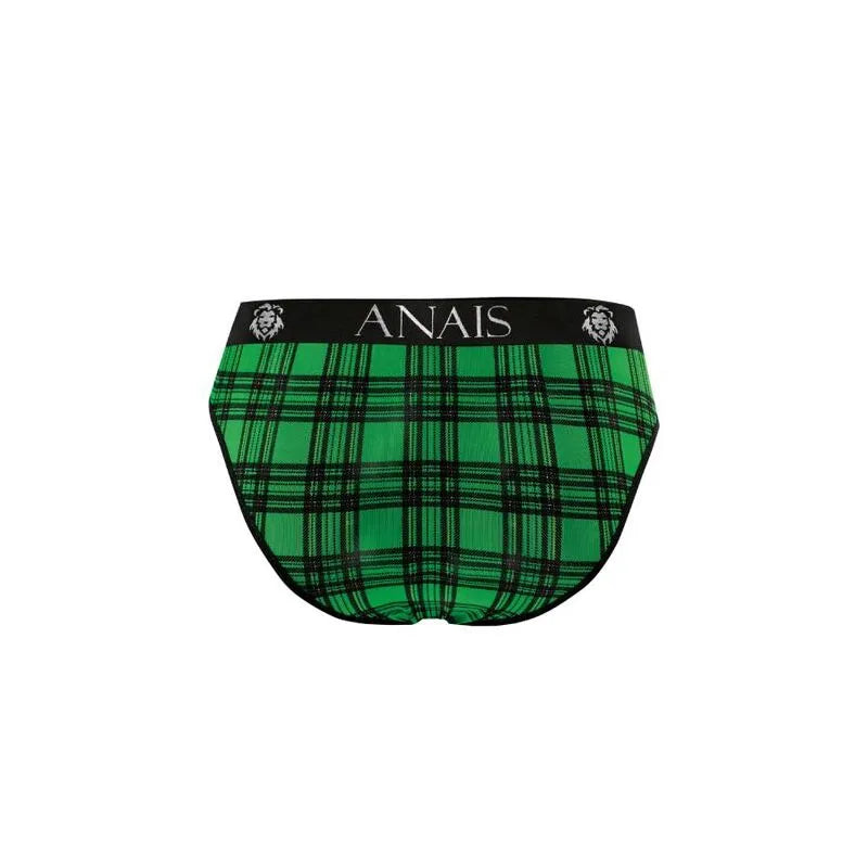 Slip homme sexy à carreaux verts et noirs, bande élastique noire avec logo Anais, confort et style moderne.