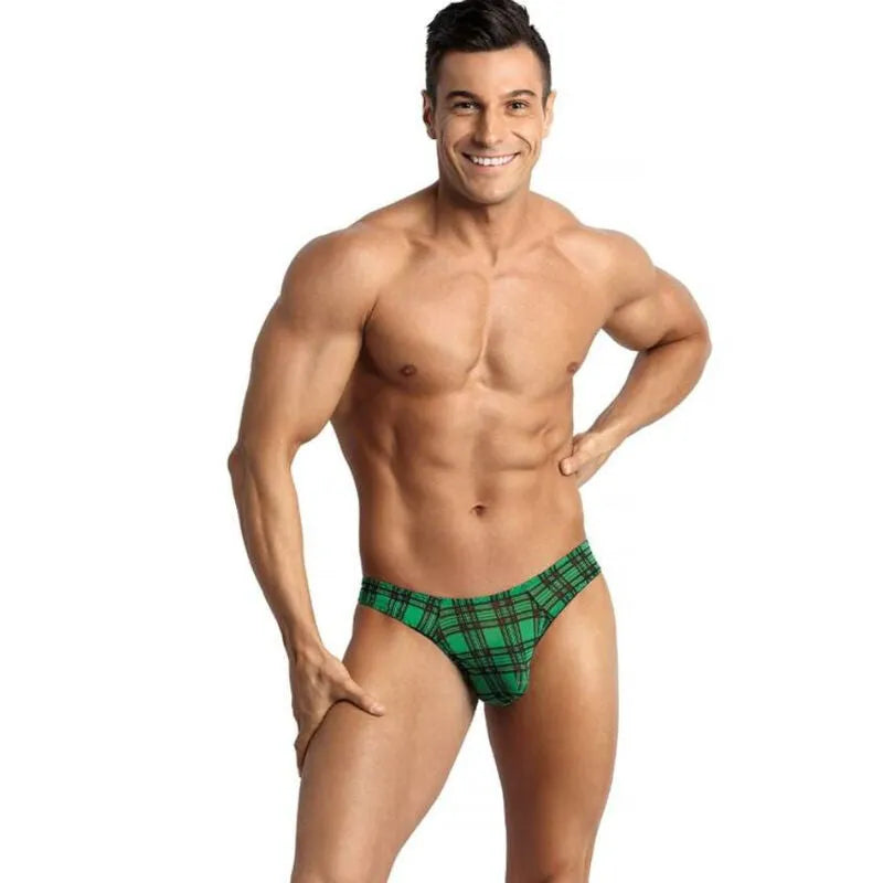 String homme vert à carreaux noirs, coupe sexy et confortable, bande élastique, Anais Men Magic String.