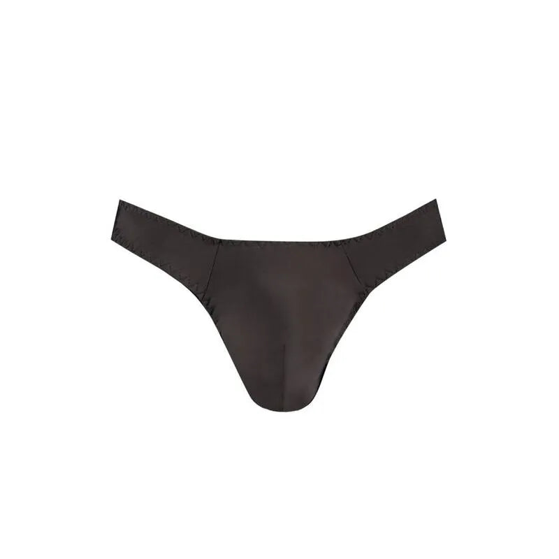 String homme en microfibre noire, coupe ajustée, élastique délicat, confort optimal, séduction raffinée.