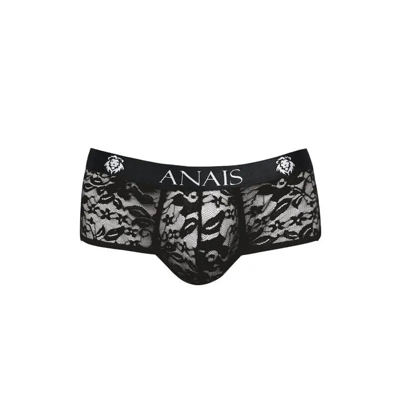 Culotte homme noire en dentelle florale, coupe sportive, ajustement parfait, marque Anais visible, élégance et confort.