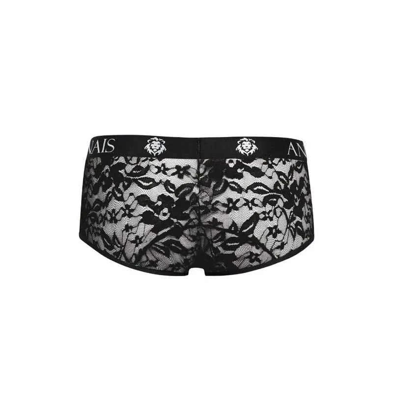 Culotte homme noire en dentelle florale, coupe sportive, ajustement parfait, Anais, lingerie sexy et élégante.