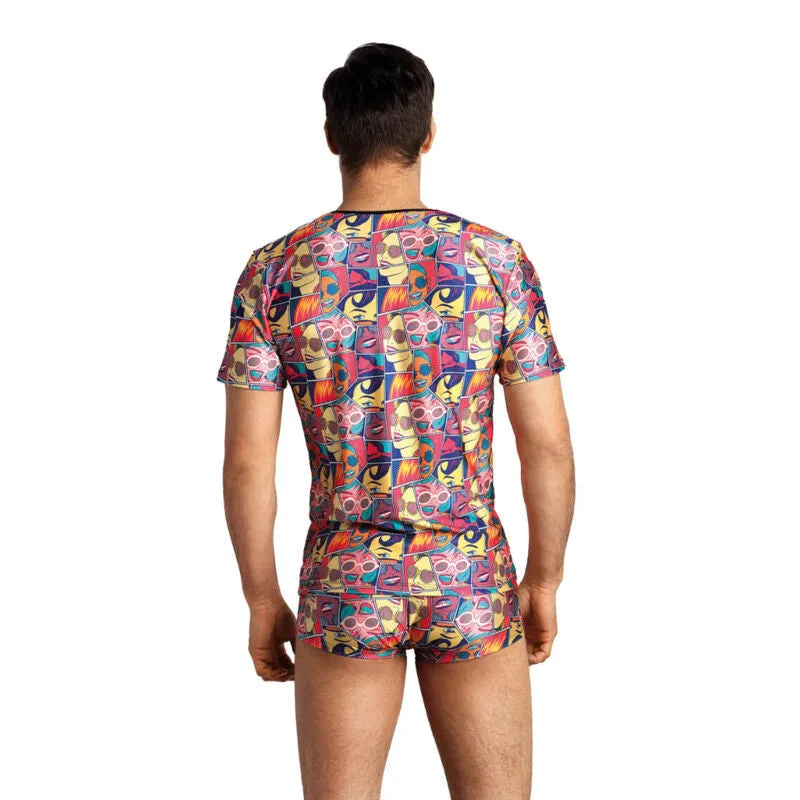 T-shirt homme comics coloré, ajusté, motifs bandes dessinées, modal doux, Anais Apparel.