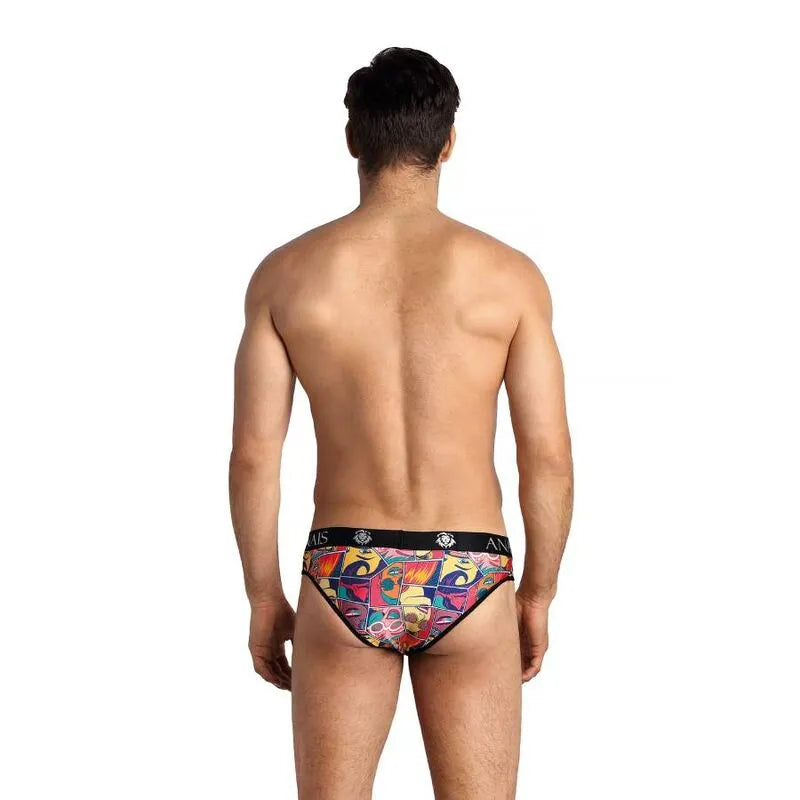 Slip homme comics coloré, bande élastique noire, coupe ajustée, confort optimal, matière douce et extensible.