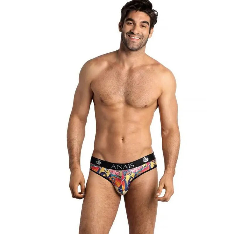 Slip homme comics Anais, couleurs vives, bande élastique noire, imprimé bande dessinée, coupe ajustée, confort optimal.