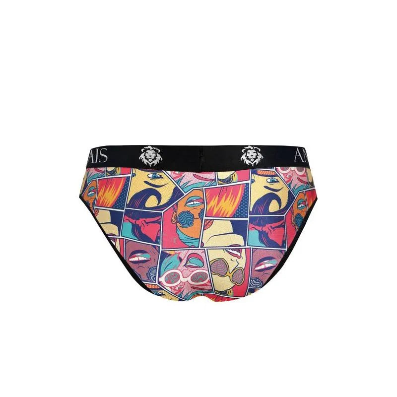 Slip homme comics coloré, bande élastique noire, motifs bandes dessinées, coupe ajustée, confort optimal.