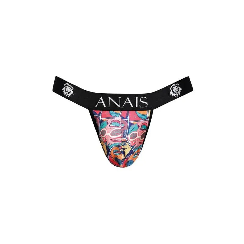 Jockstrap homme comics Anais, bandes noires, imprimé coloré bande dessinée, coupe audacieuse, confort optimal.