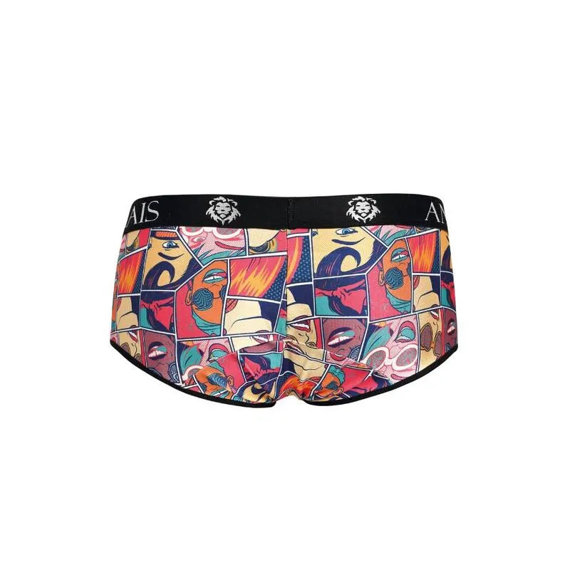 Slip homme bande dessinée coloré, coupe sportive, jambes courtes, modal doux, Anais Apparel, taille élastique noire.