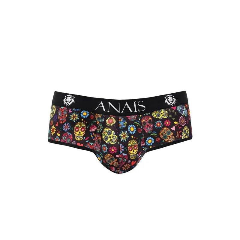 Slip bikini homme ANAIS MEN coloré avec motifs mexicains, fesses ouvertes, en polyamide et élasthanne, coupe audacieuse.