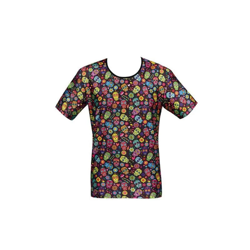 T-shirt ajusté coloré avec motifs mexicains, idéal pour un style audacieux et moderne.