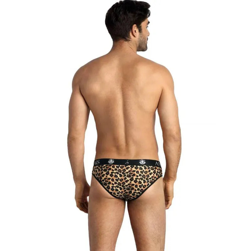 Slip homme imprimé animal, microfibre douce, taille élastique noire, coupe sexy et confortable, Anais Apparel.