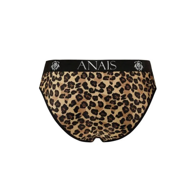 Slip homme imprimé animal léopard, bande élastique noire avec logo Anais, microfibre douce, confort optimal.