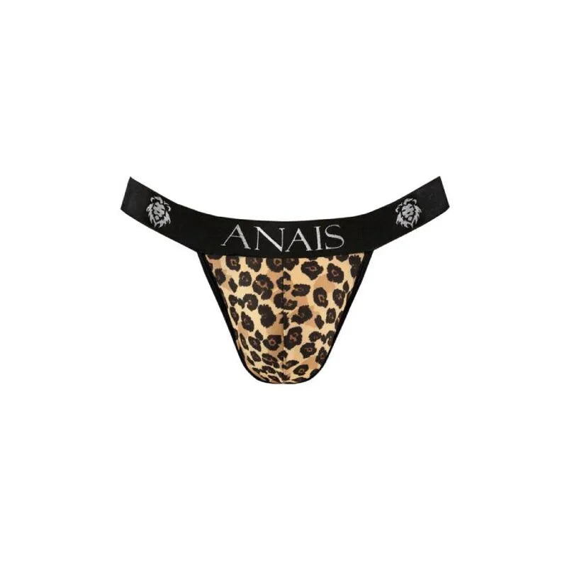 Jockstrap homme imprimé animal, bande élastique noire avec logo Anais, microfibre douce, confort et style sexy.