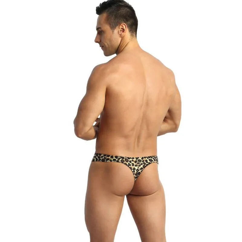 String homme imprimé animal, microfibre douce, bande élastique, coupe sexy et confortable, Anais Apparel.