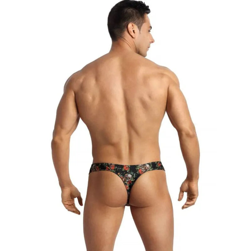 String homme Anais Men Power, imprimé roses et têtes de mort, modal doux, élastique délicat, confort optimal.