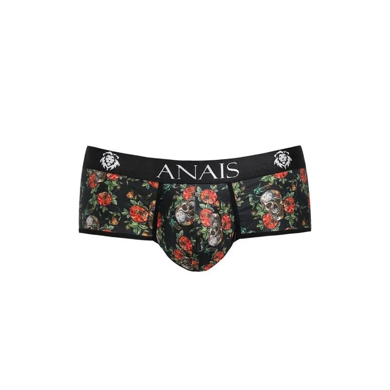 Boxer homme Anais noir avec imprimé roses et têtes de mort, coupe sportive, ajustement parfait, modal doux.