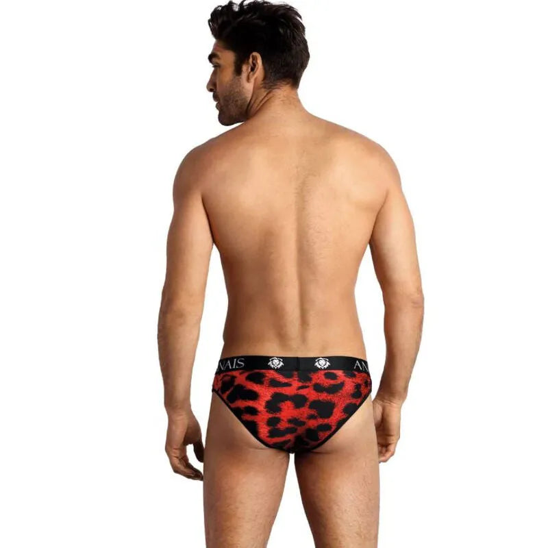 Slip homme rouge imprimé animal, microfibre douce, taille élastique noire, confort optimal, Anais Apparel.