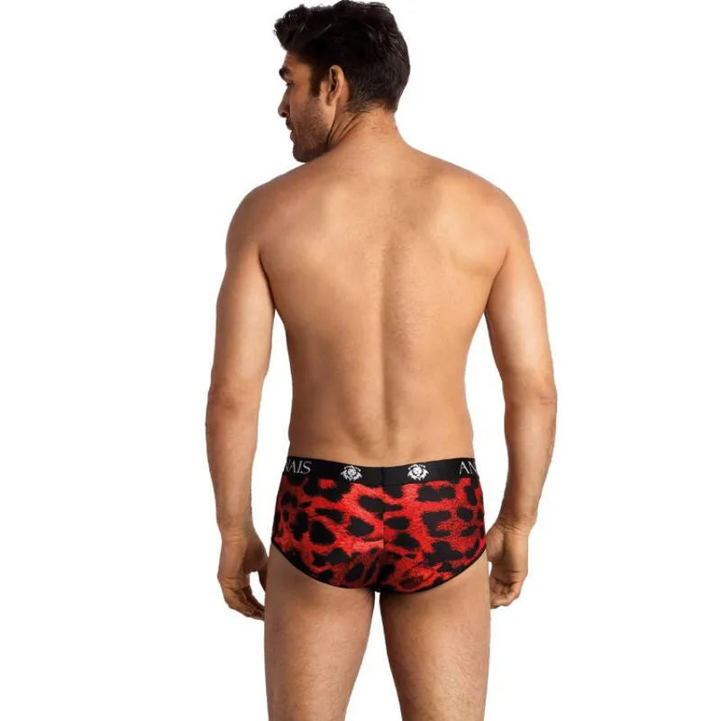 Slip homme rouge imprimé animal sauvage, microfibre douce, coupe sportive, ajustement parfait, Anais Men.