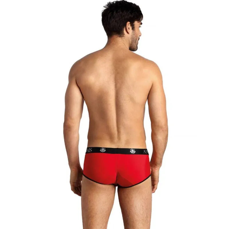 Slip rouge Anais Men Soul Brief en microfibre, bordure noire, coupe sportive, ajustement parfait, homme de dos.