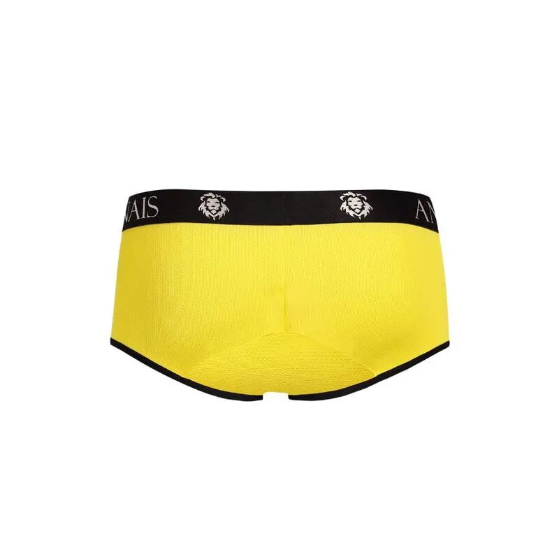 Slip sportif jaune Tokyo pour homme, jambes courtes, taille élastique noire, ajustement parfait, Anais Apparel.