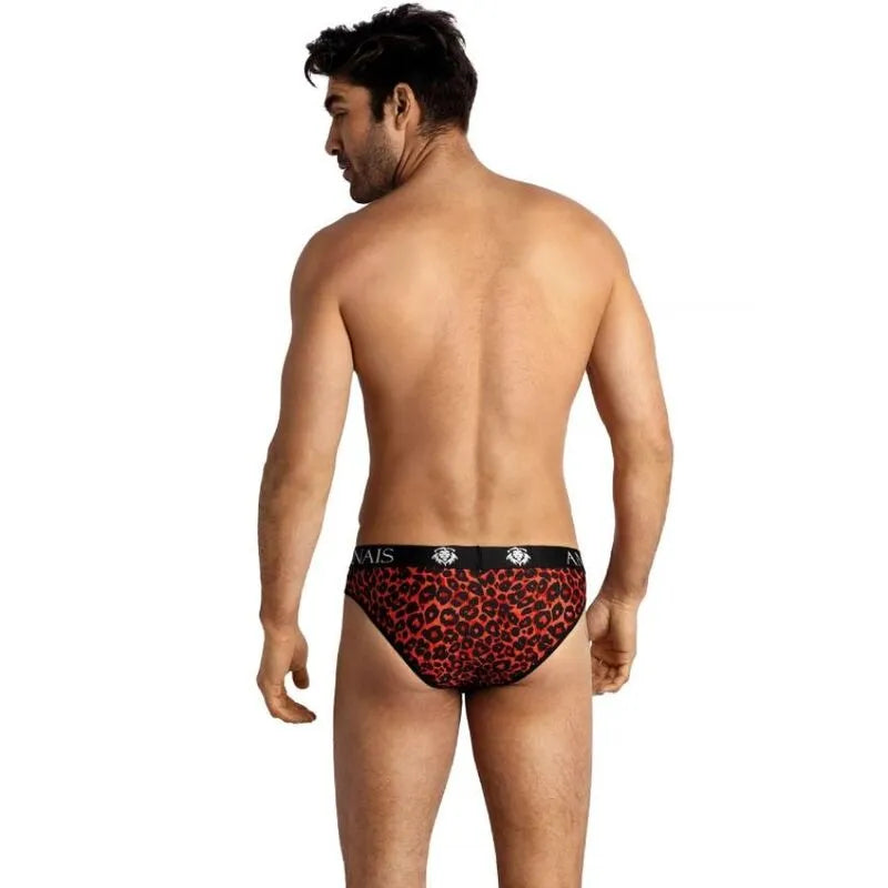 Slip homme rouge imprimé animal, microfibre douce, bande élastique noire à la taille, Anais Apparel.