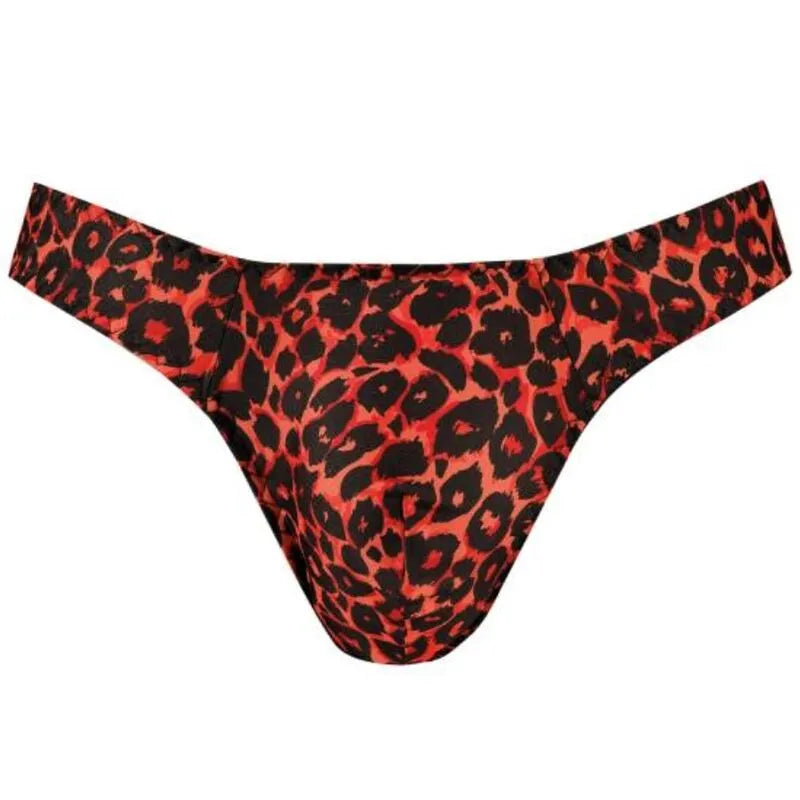 String homme rouge imprimé animal tribal, microfibre douce, élastique délicat, confort optimal, Anais Apparel.