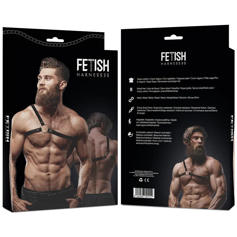 FETISH SUBMISSIVE - HARNAIS EN CUIR ÉCOLOGIQUE POUR HOMMES  ÉPAULES CROISÉES ATTITUDE