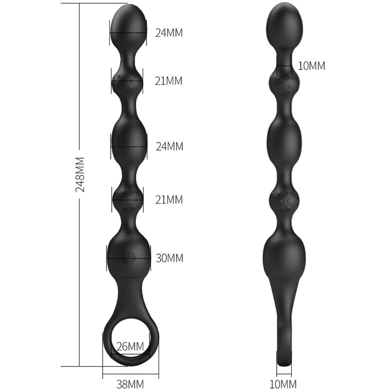 Vibromasseur Anal Perlé Silicone Noir Rechargeable