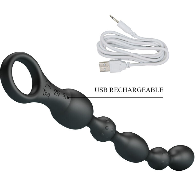 Vibromasseur Anal Perlé Silicone Noir Rechargeable