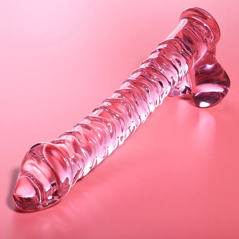 Gode en verre rose borosilicate, 21.5 cm, design anatomique, stimulation intime, sextoy sécuritaire, texture réaliste