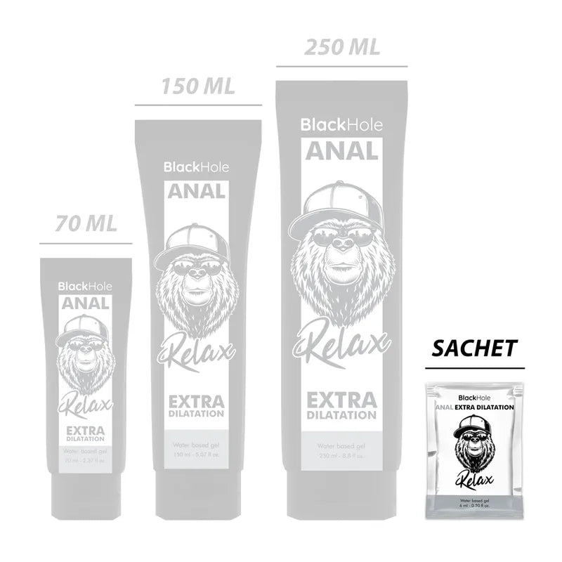 Gel Black Hole 6 ml, sachet noir et blanc, lubrifiant anal dilatateur à base d'eau, usage unique, haute qualité.
