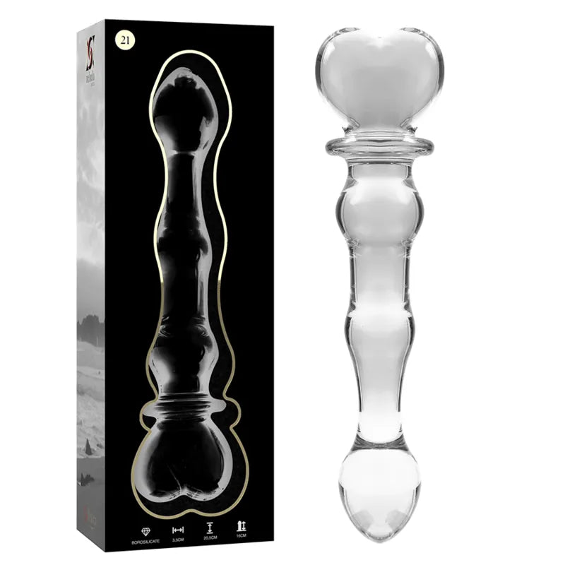Sextoy en verre borosilicate transparent design ondulé pour stimulation anale ou vaginale 20.5 cm 3.5 cm