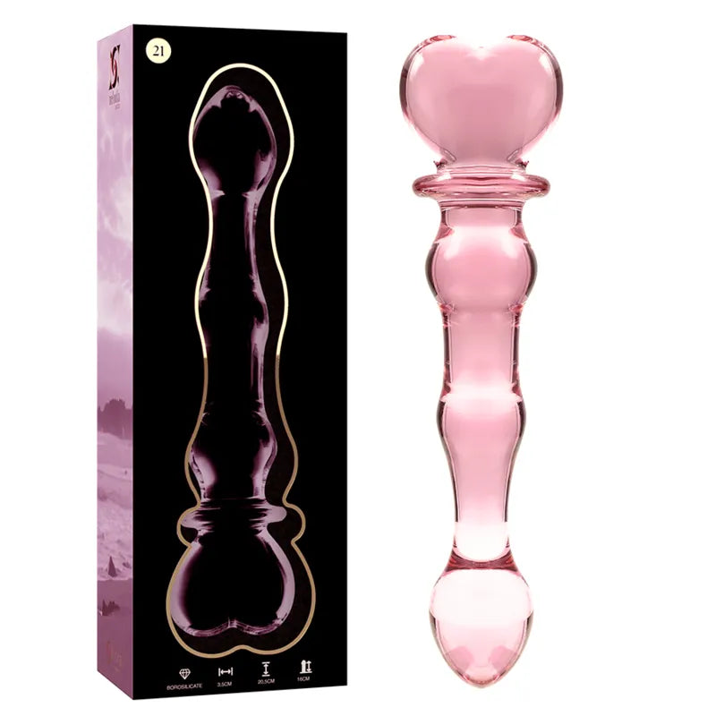 Dildo en verre borosilicate rose design dual cœur stimulation anal sextoy intimité Erotik Nebula Series Ibiza erotico