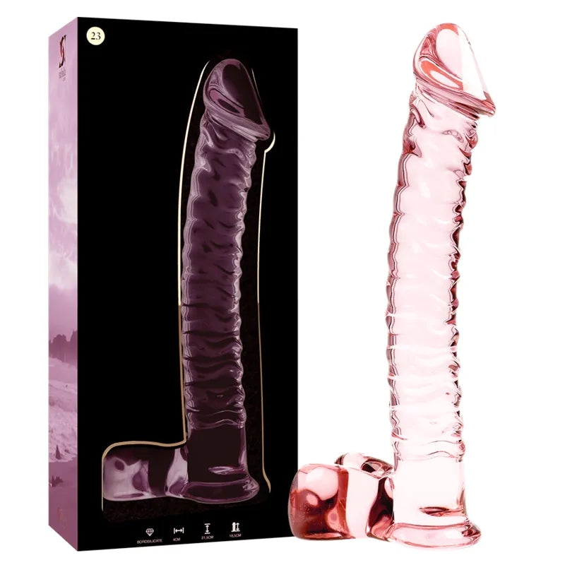Gode en verre rose borosilicate, 21.5 cm, design anatomique, stimulation intime, sextoy sécuritaire, texture réaliste