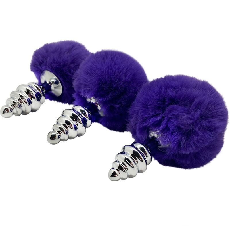 Plug Anal Métal Spirale Pompon Violet