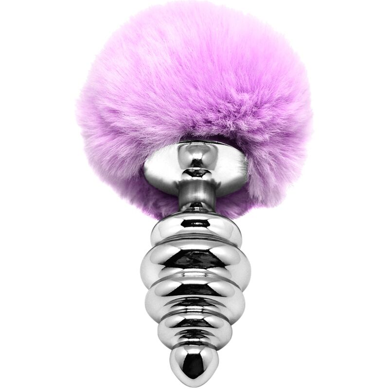 Plug Anal Métallique Spirale Pompon Violet