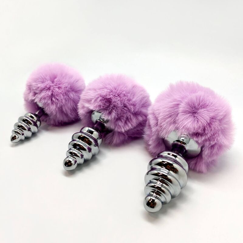 Plug Anal Métallique Spirale Pompon Violet