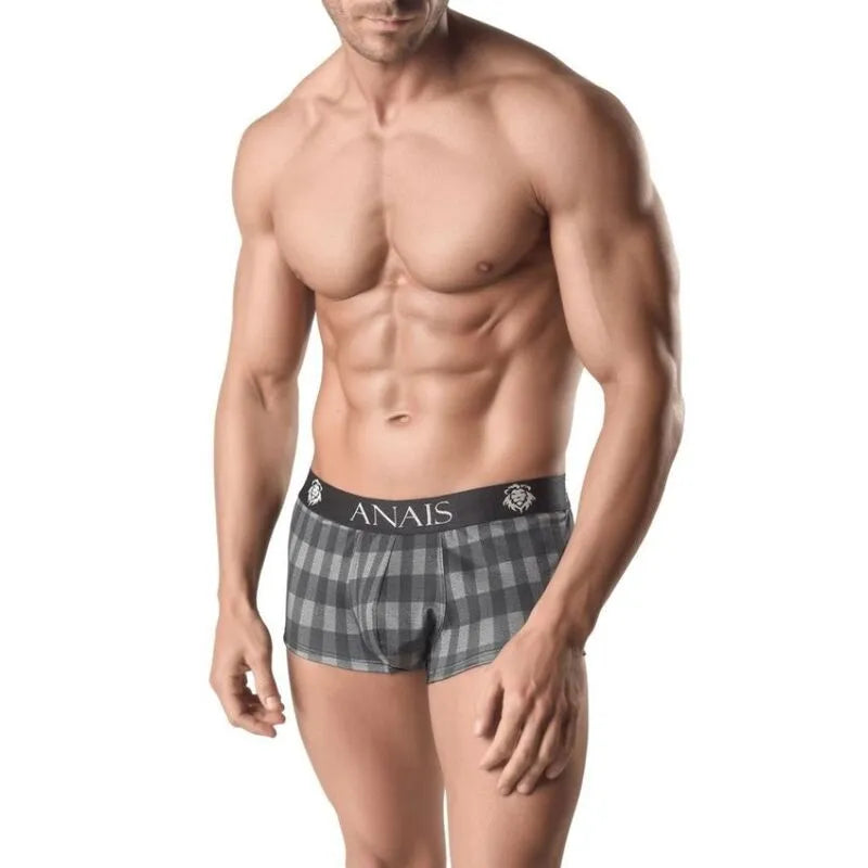 Boxer homme à carreaux gris, coupe sportive, ajustement parfait, Anais Men Aegis, matériau de haute qualité.